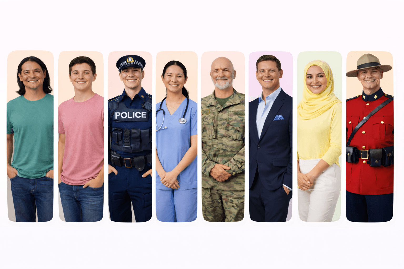 Diverse group of people from different backgrounds and professions